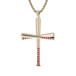 Red Grip Baseball Bat Cross Necklace | Gold