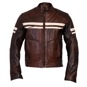 Top-Grain Retro Cafe Racer Stripes Riding Jacket